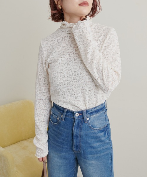 natural couture(ナチュラルクチュール)の「大人上品な首元に/ストレッチレース2WAYタートル(Tシャツ/カットソー・レディース・ブラック/ブラウン/オレンジ/アイボリー・FREE)」の6枚目の写真