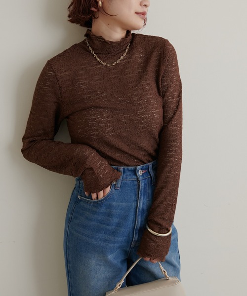 natural couture(ナチュラルクチュール)の「大人上品な首元に/ストレッチレース2WAYタートル(Tシャツ/カットソー・レディース・ブラック/ブラウン/オレンジ/アイボリー・FREE)」の21枚目の写真