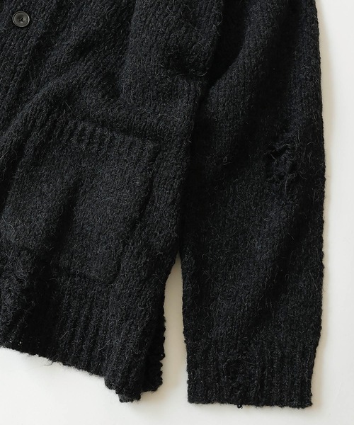 NUMBER (N)INE(ナンバーナイン)の「WOOL ALPACA RIPPED KNIT CARDIGAN(カーディガン/ボレロ・メンズ・ブラック/ブラウン/ブラック×グレー/ブラック×ホワイト・2/4/3)」の10枚目の写真