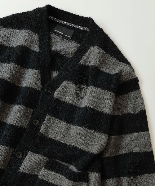 NUMBER (N)INE(ナンバーナイン)の「WOOL ALPACA RIPPED KNIT CARDIGAN(カーディガン/ボレロ・メンズ・ブラック/ブラウン/ブラック×グレー/ブラック×ホワイト・2/4/3)」の5枚目の写真