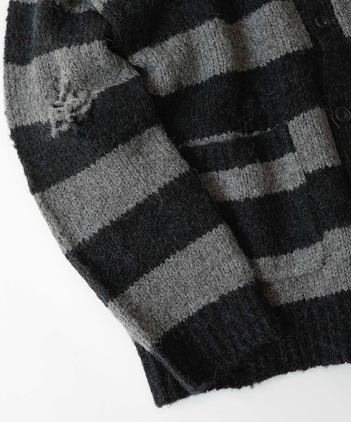 NUMBER (N)INE(ナンバーナイン)の「WOOL ALPACA RIPPED KNIT CARDIGAN(カーディガン/ボレロ・メンズ・ブラック/ブラウン/ブラック×グレー/ブラック×ホワイト・2/4/3)」の15枚目の写真