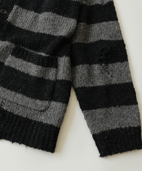 NUMBER (N)INE(ナンバーナイン)の「WOOL ALPACA RIPPED KNIT CARDIGAN(カーディガン/ボレロ・メンズ・ブラック/ブラウン/ブラック×グレー/ブラック×ホワイト・2/4/3)」の20枚目の写真