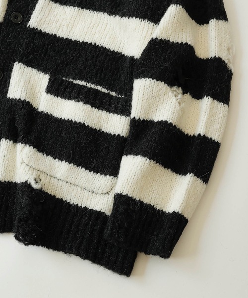 NUMBER (N)INE(ナンバーナイン)の「WOOL ALPACA RIPPED KNIT CARDIGAN(カーディガン/ボレロ・メンズ・ブラック/ブラウン/ブラック×グレー/ブラック×ホワイト・2/4/3)」の11枚目の写真