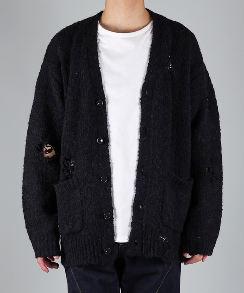 NUMBER (N)INE(ナンバーナイン)の「WOOL ALPACA RIPPED KNIT CARDIGAN(カーディガン/ボレロ・メンズ・ブラック/ブラウン/ブラック×グレー/ブラック×ホワイト・2/4/3)」の12枚目の写真