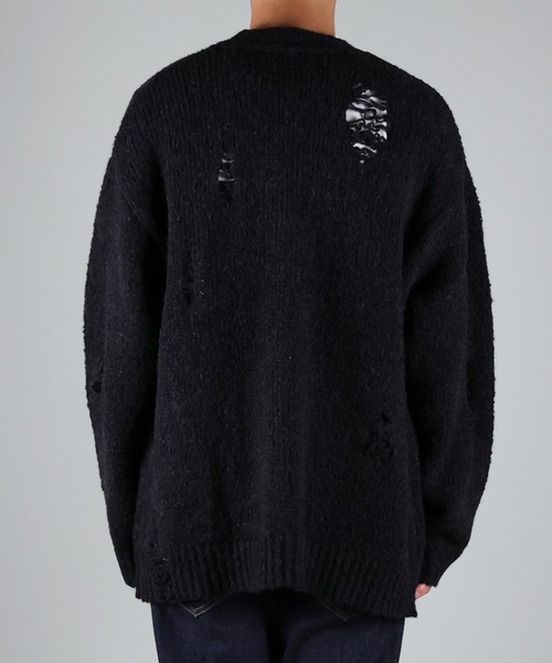 NUMBER (N)INE(ナンバーナイン)の「WOOL ALPACA RIPPED KNIT CARDIGAN(カーディガン/ボレロ・メンズ・ブラック/ブラウン/ブラック×グレー/ブラック×ホワイト・2/4/3)」の7枚目の写真