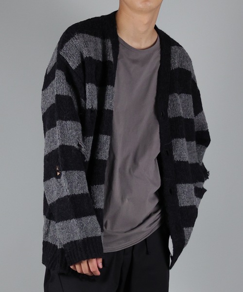 NUMBER (N)INE(ナンバーナイン)の「WOOL ALPACA RIPPED KNIT CARDIGAN(カーディガン/ボレロ・メンズ・ブラック/ブラウン/ブラック×グレー/ブラック×ホワイト・2/4/3)」の13枚目の写真