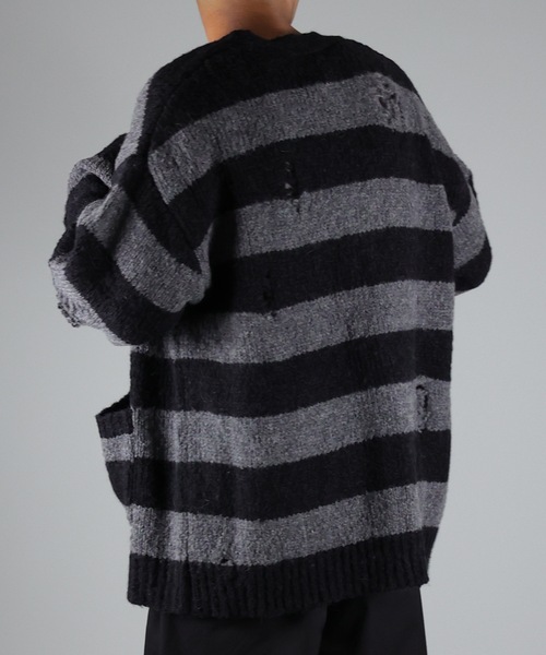 NUMBER (N)INE(ナンバーナイン)の「WOOL ALPACA RIPPED KNIT CARDIGAN(カーディガン/ボレロ・メンズ・ブラック/ブラウン/ブラック×グレー/ブラック×ホワイト・2/4/3)」の8枚目の写真