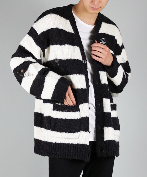 NUMBER (N)INE(ナンバーナイン)の「WOOL ALPACA RIPPED KNIT CARDIGAN(カーディガン/ボレロ・メンズ・ブラック/ブラウン/ブラック×グレー/ブラック×ホワイト・2/4/3)」の18枚目の写真
