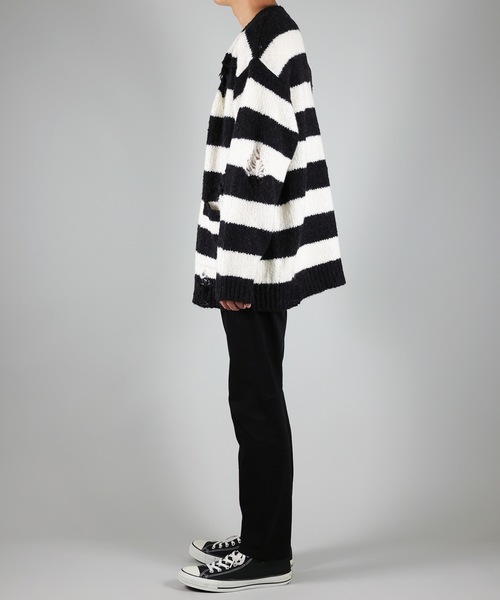 NUMBER (N)INE(ナンバーナイン)の「WOOL ALPACA RIPPED KNIT CARDIGAN(カーディガン/ボレロ・メンズ・ブラック/ブラウン/ブラック×グレー/ブラック×ホワイト・2/4/3)」の14枚目の写真