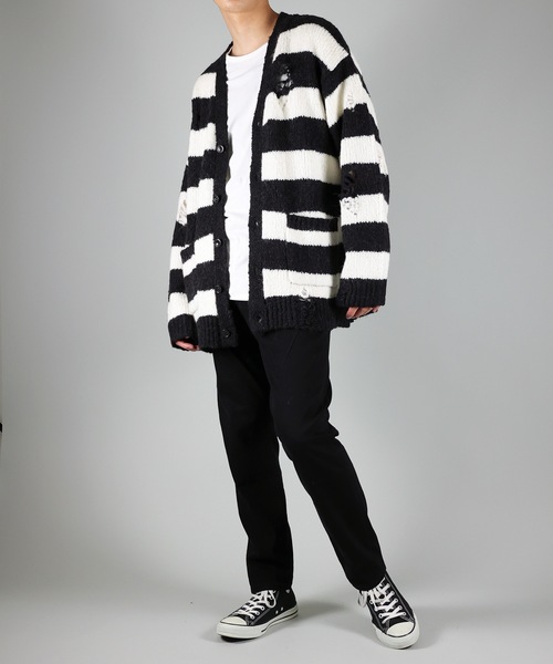 NUMBER (N)INE(ナンバーナイン)の「WOOL ALPACA RIPPED KNIT CARDIGAN(カーディガン/ボレロ・メンズ・ブラック/ブラウン/ブラック×グレー/ブラック×ホワイト・2/4/3)」の9枚目の写真