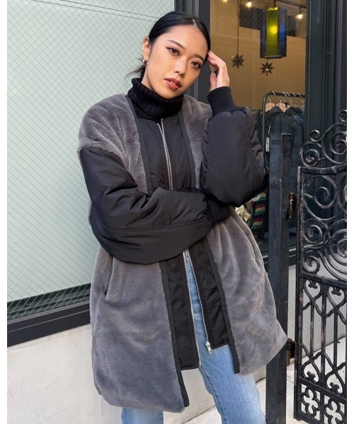 LiSeek（リシーク）の「【LiSeeK】ファーベストドッキングブルゾン（ブルゾン・レディース・アイボリー/ブラック・FREE）」の2枚目の写真