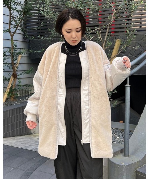 LiSeek（リシーク）の「【LiSeeK】ファーベストドッキングブルゾン（ブルゾン・レディース・アイボリー/ブラック・FREE）」の7枚目の写真