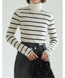 Re:EDIT | [WINTER COLLECTION]袖パール付きリブニットタートルネックトップス(ニット/セーター)