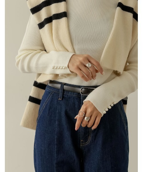 [WINTERCOLLECTION]袖パール付きリブニットタートルネックトップス