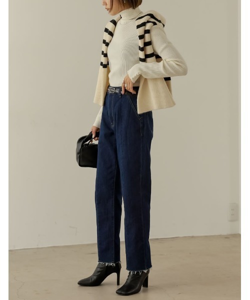 [WINTERCOLLECTION]袖パール付きリブニットタートルネックトップス