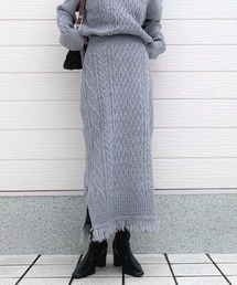Q | ケーブルフリンジニットスカート(スカート)