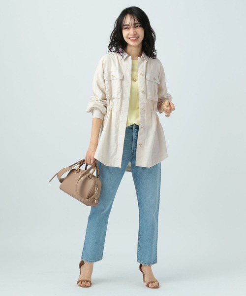 BAYFLOW（ベイフロー）の「リネンサファリラシャツジャケット（ミリタリージャケット・レディース・ネイビー/カーキ/アイボリー・SMALL/MEDIUM）」の5枚目の写真