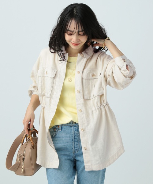 BAYFLOW（ベイフロー）の「リネンサファリラシャツジャケット（ミリタリージャケット・レディース・ネイビー/カーキ/アイボリー・SMALL/MEDIUM）」の6枚目の写真