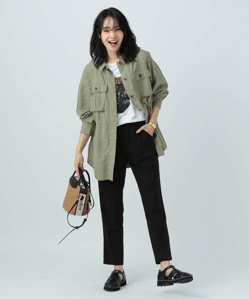 BAYFLOW（ベイフロー）の「リネンサファリラシャツジャケット（ミリタリージャケット・レディース・ネイビー/カーキ/アイボリー・SMALL/MEDIUM）」の8枚目の写真