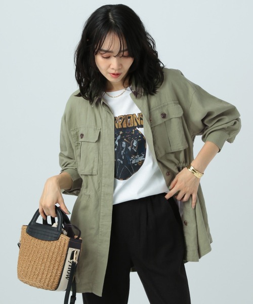 BAYFLOW（ベイフロー）の「リネンサファリラシャツジャケット（ミリタリージャケット・レディース・ネイビー/カーキ/アイボリー・SMALL/MEDIUM）」の10枚目の写真