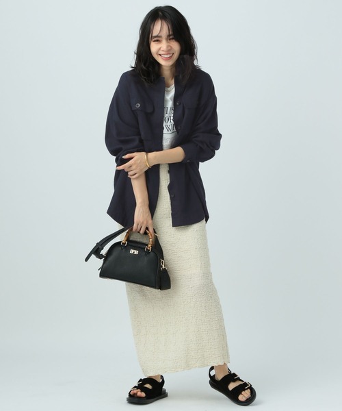 BAYFLOW（ベイフロー）の「リネンサファリラシャツジャケット（ミリタリージャケット・レディース・ネイビー/カーキ/アイボリー・SMALL/MEDIUM）」の12枚目の写真