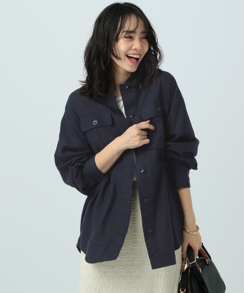 BAYFLOW（ベイフロー）の「リネンサファリラシャツジャケット（ミリタリージャケット・レディース・ネイビー/カーキ/アイボリー・SMALL/MEDIUM）」の13枚目の写真