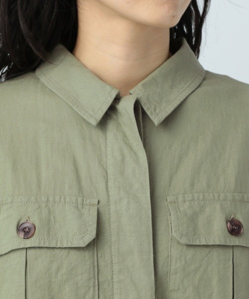 BAYFLOW（ベイフロー）の「リネンサファリラシャツジャケット（ミリタリージャケット・レディース・ネイビー/カーキ/アイボリー・SMALL/MEDIUM）」の17枚目の写真