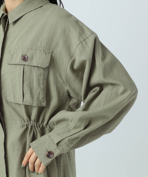 BAYFLOW（ベイフロー）の「リネンサファリラシャツジャケット（ミリタリージャケット・レディース・ネイビー/カーキ/アイボリー・SMALL/MEDIUM）」の18枚目の写真