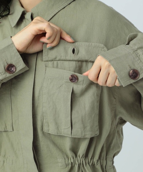 BAYFLOW（ベイフロー）の「リネンサファリラシャツジャケット（ミリタリージャケット・レディース・ネイビー/カーキ/アイボリー・SMALL/MEDIUM）」の20枚目の写真