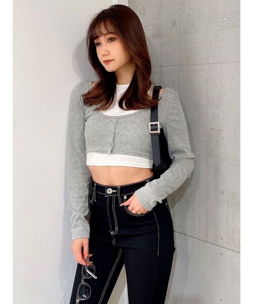 GYDA（ジェイダ）の「ドッキングレイヤードカットトップス（Tシャツ/カットソー・レディース・ブラック/グレー・FREE）」の2枚目の写真