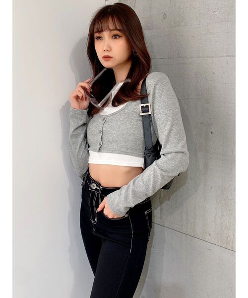 GYDA（ジェイダ）の「ドッキングレイヤードカットトップス（Tシャツ/カットソー・レディース・ブラック/グレー・FREE）」の14枚目の写真