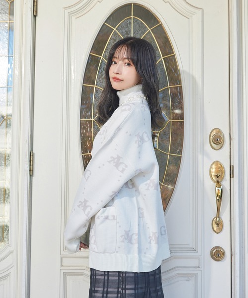 ANDGEEBEE（アンジービー）の「UNISEX ロゴジャガードカーデ（カーディガン/ボレロ・レディース・アイボリー/ブラウン・X-LARGE）」の3枚目の写真