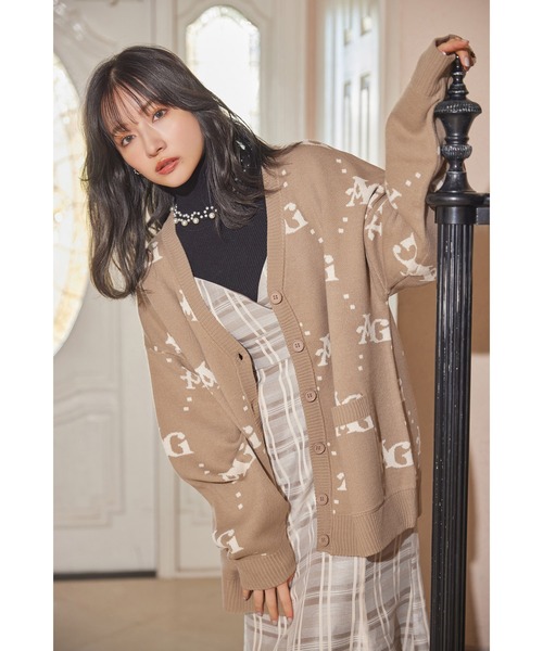 ANDGEEBEE（アンジービー）の「UNISEX ロゴジャガードカーデ（カーディガン/ボレロ・レディース・アイボリー/ブラウン・X-LARGE）」の4枚目の写真