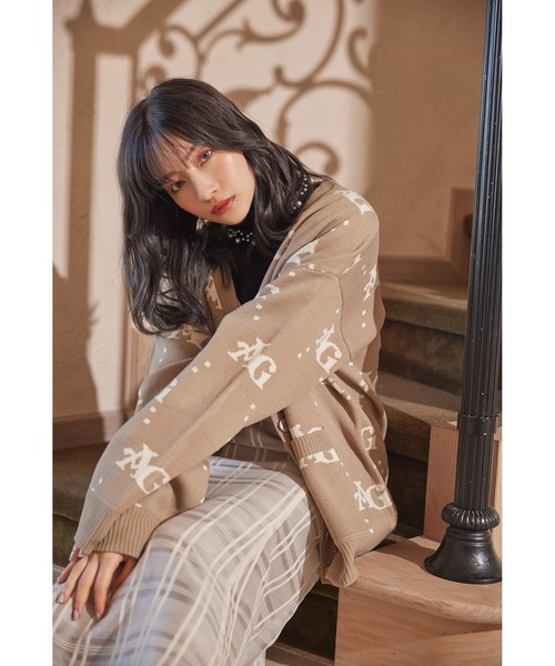 ANDGEEBEE（アンジービー）の「UNISEX ロゴジャガードカーデ（カーディガン/ボレロ・レディース・アイボリー/ブラウン・X-LARGE）」の7枚目の写真