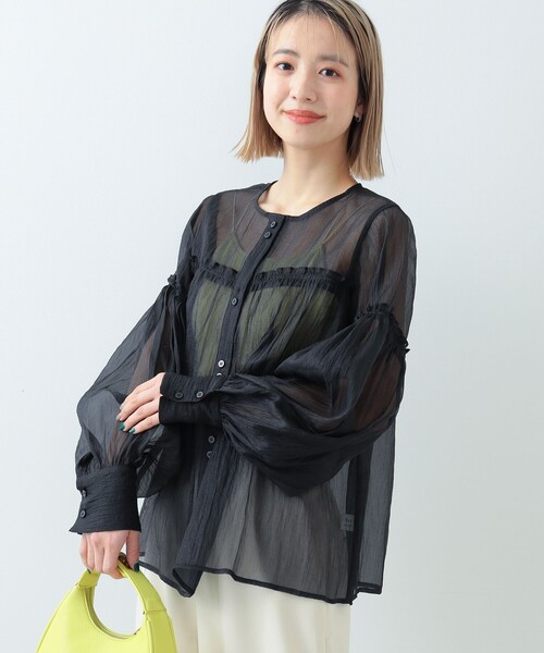 Ray BEAMS（レイビームス）の「Ray BEAMS / ヨーク ギャザー シアー ブラウス（シャツ/ブラウス・レディース・ブラック/ベージュ・ONE SIZE）」の4枚目の写真