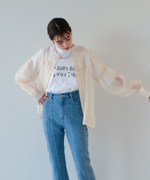 Ray BEAMS（レイビームス）の「Ray BEAMS / ヨーク ギャザー シアー ブラウス（シャツ/ブラウス・レディース・ブラック/ベージュ・ONE SIZE）」の12枚目の写真