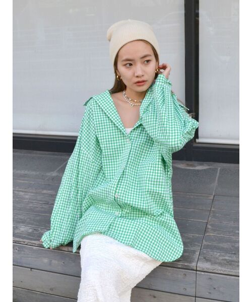Ungrid（アングリッド）の「【WEB限定】ギンガムチェックルーズシャツ（シャツ/ブラウス・レディース・レッド/ピンク/ブルー/グリーン/ブラック・FREE）」の10枚目の写真