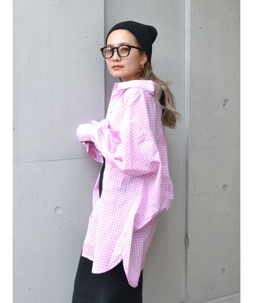 Ungrid（アングリッド）の「【WEB限定】ギンガムチェックルーズシャツ（シャツ/ブラウス・レディース・レッド/ピンク/ブルー/グリーン/ブラック・FREE）」の4枚目の写真
