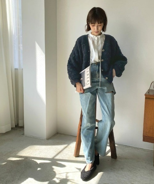 DONOBAN(ドノバン)の「りぼん編みニットカーディガン(カーディガン/ボレロ・レディース・ブラック/ラベンダー/アイボリー・F)」の8枚目の写真