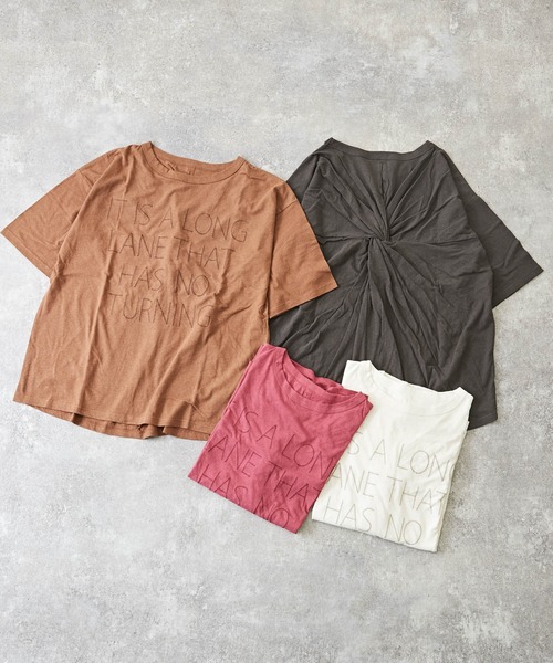 TOBILA（トビラ）の「綿麻天竺バックツイストクルーネックTシャツ（Tシャツ/カットソー・レディース・スミクロ/ピンク/ホワイト/ブラウン・M）」の13枚目の写真