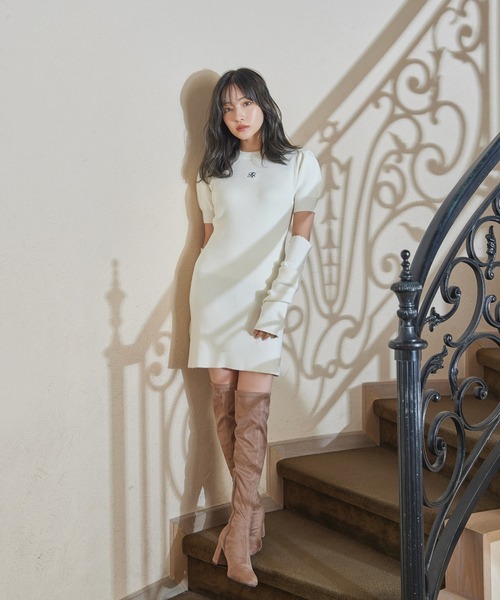 ANDGEEBEE（アンジービー）の「アームカバーミニニットワンピ（ワンピース・レディース・ブラック/アイボリー・MEDIUM）」の6枚目の写真