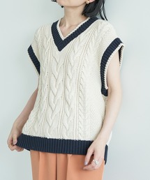 AMERICAN HOLIC | Vネックチルデンケーブルニットベスト(ベスト)