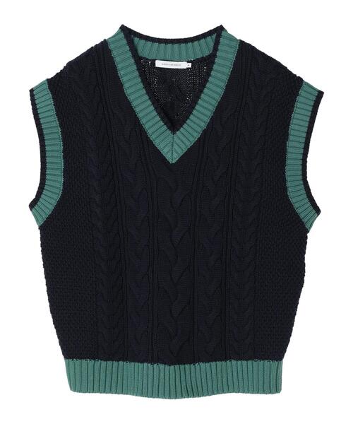 AMERICAN HOLIC（アメリカンホリック）の「Vネックチルデンケーブルニットベスト（ベスト・レディース・ネイビー/アイボリー・M/L）」の12枚目の写真