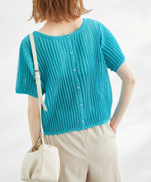 ROPE' PICNIC（ロペピクニック）の「2WAY/ポコポコ編みシアープリーツカーディガン（カーディガン/ボレロ・レディース・ホワイト/ブラック/ターコイズブルー/イエロー系その他・38）」の4枚目の写真