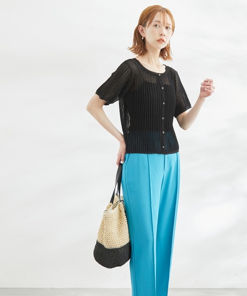 ROPE' PICNIC（ロペピクニック）の「2WAY/ポコポコ編みシアープリーツカーディガン（カーディガン/ボレロ・レディース・ホワイト/ブラック/ターコイズブルー/イエロー系その他・38）」の7枚目の写真