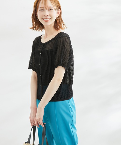 ROPE' PICNIC（ロペピクニック）の「2WAY/ポコポコ編みシアープリーツカーディガン（カーディガン/ボレロ・レディース・ホワイト/ブラック/ターコイズブルー/イエロー系その他・38）」の8枚目の写真