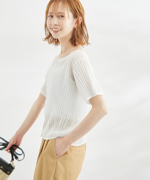 ROPE' PICNIC（ロペピクニック）の「2WAY/ポコポコ編みシアープリーツカーディガン（カーディガン/ボレロ・レディース・ホワイト/ブラック/ターコイズブルー/イエロー系その他・38）」の12枚目の写真