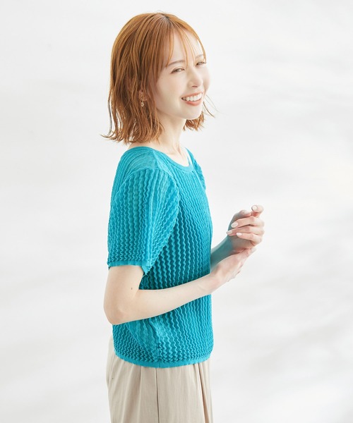 ROPE' PICNIC（ロペピクニック）の「2WAY/ポコポコ編みシアープリーツカーディガン（カーディガン/ボレロ・レディース・ホワイト/ブラック/ターコイズブルー/イエロー系その他・38）」の16枚目の写真