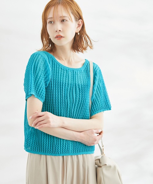 ROPE' PICNIC（ロペピクニック）の「2WAY/ポコポコ編みシアープリーツカーディガン（カーディガン/ボレロ・レディース・ホワイト/ブラック/ターコイズブルー/イエロー系その他・38）」の17枚目の写真