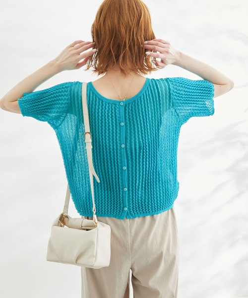 ROPE' PICNIC（ロペピクニック）の「2WAY/ポコポコ編みシアープリーツカーディガン（カーディガン/ボレロ・レディース・ホワイト/ブラック/ターコイズブルー/イエロー系その他・38）」の18枚目の写真